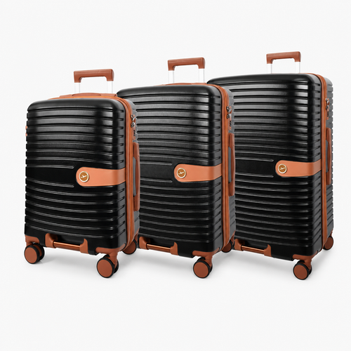 4-Wheel Hard Shell Travel Suitcase, ABS Lightweight Cabin & Check-in Luggage, Silverhand Black Full Set of Three