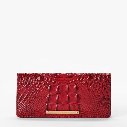 Volcanic Red Melbourne croc textured wallet on a light gray background. Ady Wallet front view.