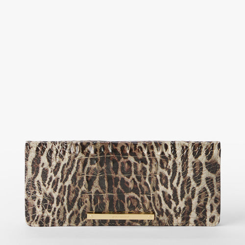 Leopard print wallet with a gold clasp on a white background. Ady Wallet front view.