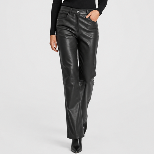 Arabella Women's Leather Trousers Jeans Style Tapered Fit Black