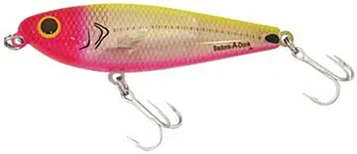 Bomber Saltwater Grade Badonk-A-Donk HP Rattling Topwater Walker - Silver Flash Pink Head Belly Chartreuse Back