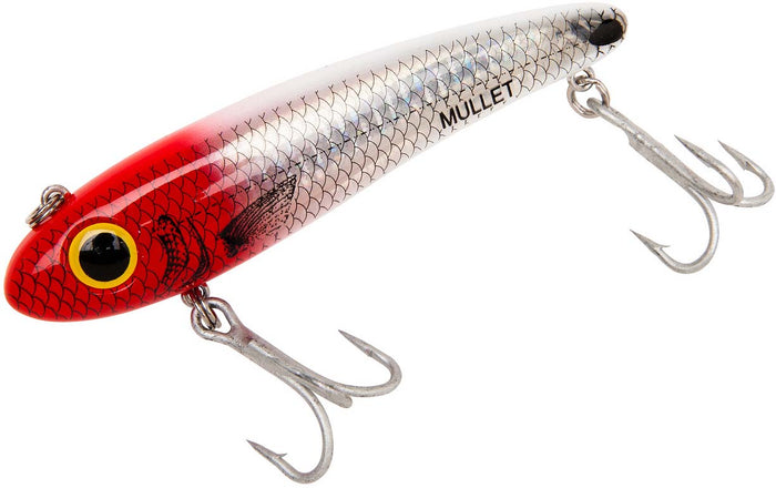 Bomber Saltwater Grade Mullet 3 1/2 inch Twitchbait - Red Head Flash