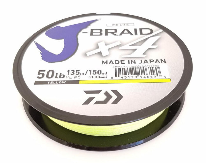 Daiwa J-Braid X4 Braided Line 150 Yards Fluorescent Yellow 6 pound