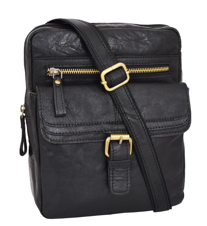 DR287 Real Leather Retro Cross Body Bag Classic Black 2