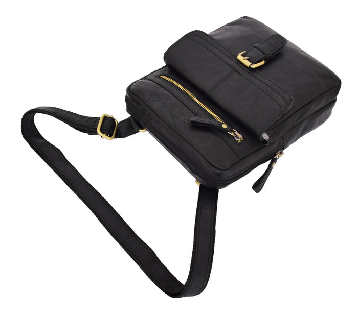 DR287 Real Leather Retro Cross Body Bag Classic Black 7