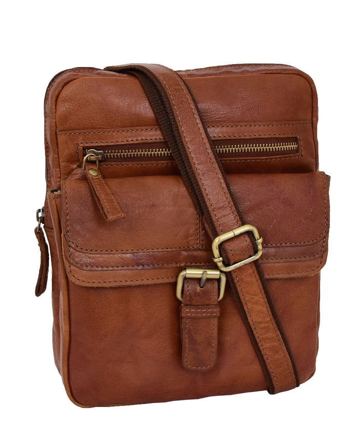 DR287 Real Leather Retro Cross Body Bag Classic Tan 2