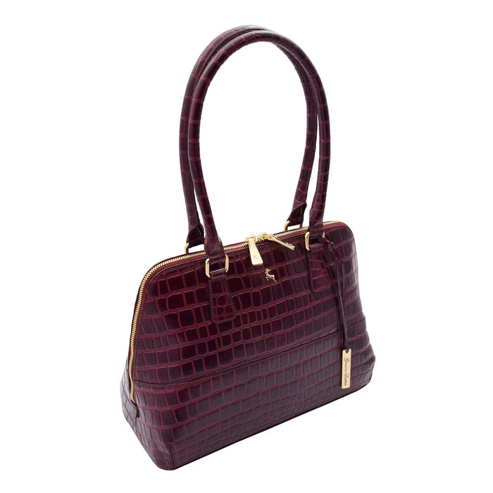 DR298 Women's Leather Handbag Doctor Shape Croc Print Hobo Bag Bordo 1