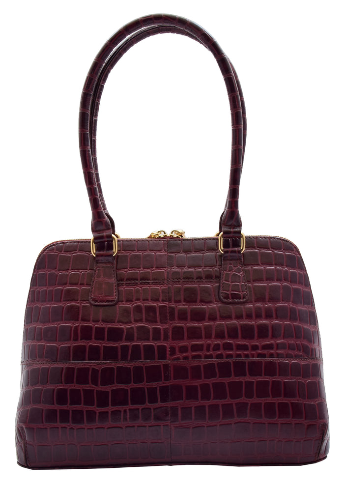 DR298 Women's Leather Handbag Doctor Shape Croc Print Hobo Bag Bordo 2