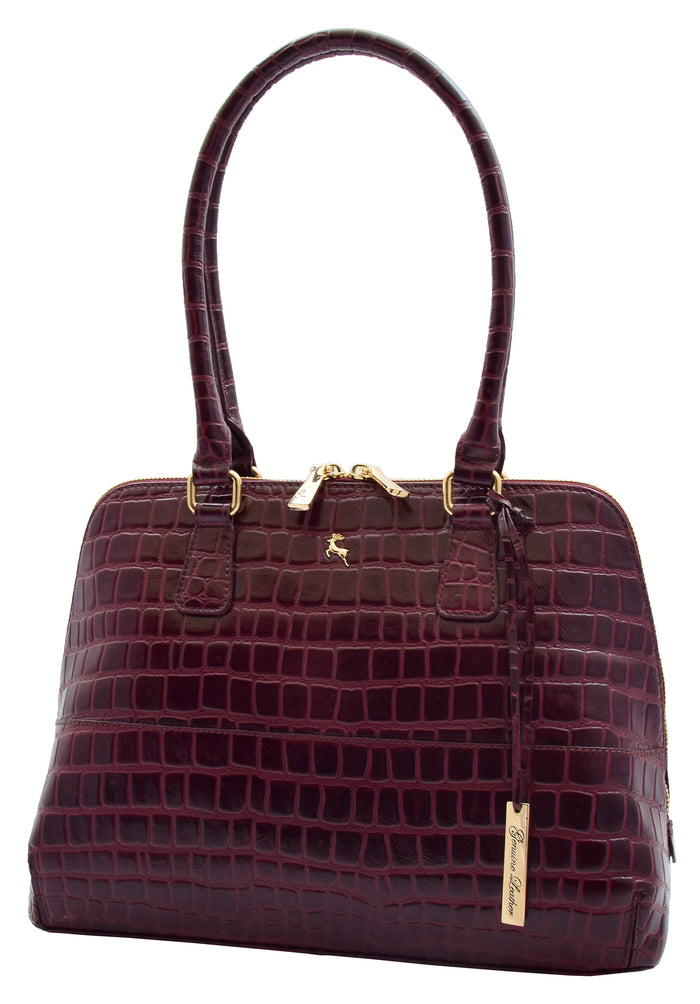 DR298 Women's Leather Handbag Doctor Shape Croc Print Hobo Bag Bordo 7
