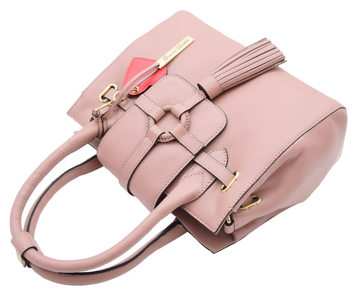 DR305 Women's Genuine Leather Shoulder Hobo Handbag Dress Bag Rose 7