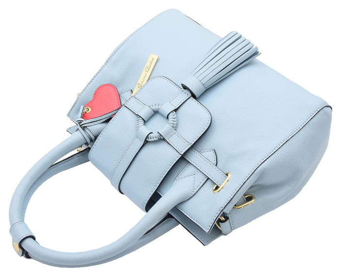 DR305 Women's Genuine Leather Shoulder Hobo Handbag Dress Bag Sky Blue 6