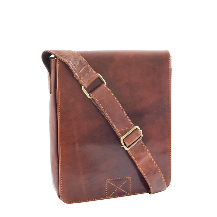 DR320 Men's Leather Cross Body Flight Messenger Bag Brown 1