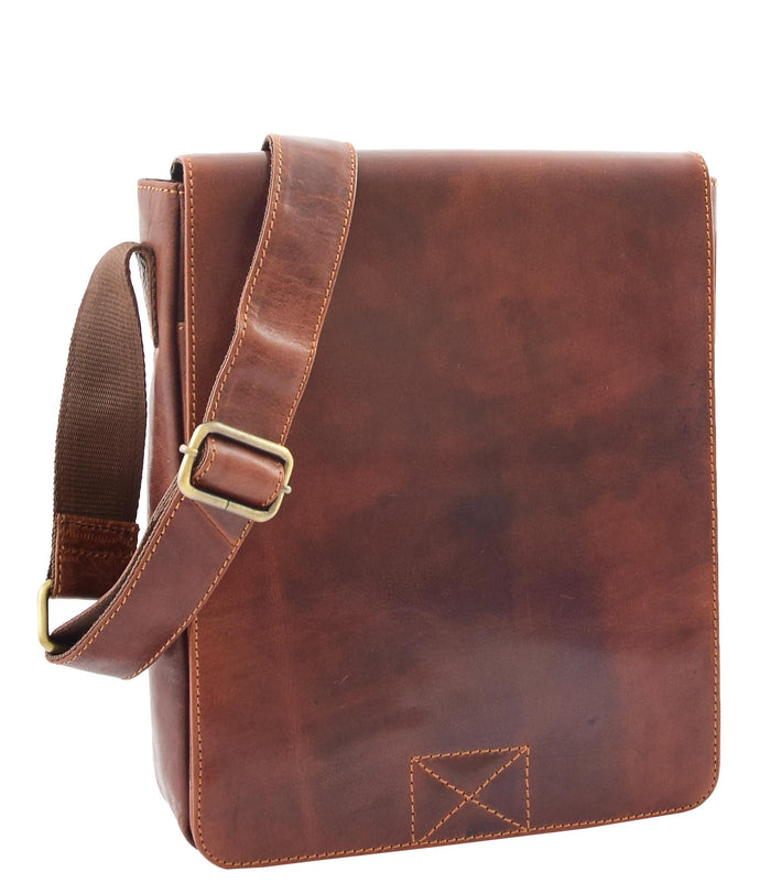 DR320 Men's Leather Cross Body Flight Messenger Bag Brown 2