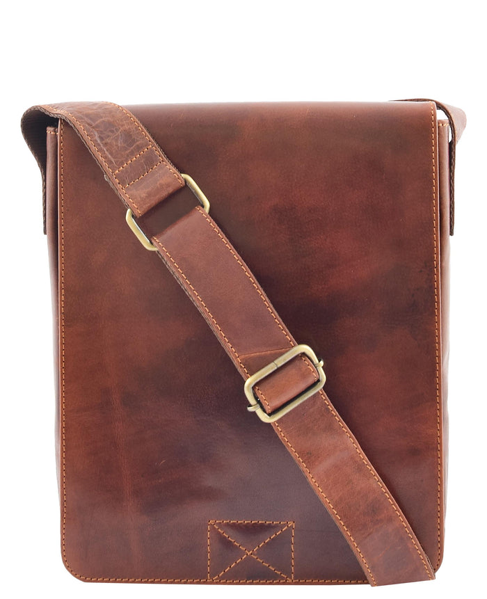 DR320 Men's Leather Cross Body Flight Messenger Bag Brown 5