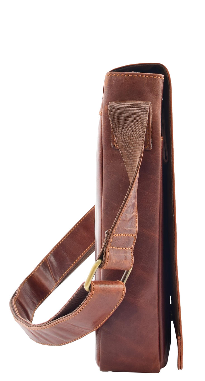 DR320 Men's Leather Cross Body Flight Messenger Bag Brown 8