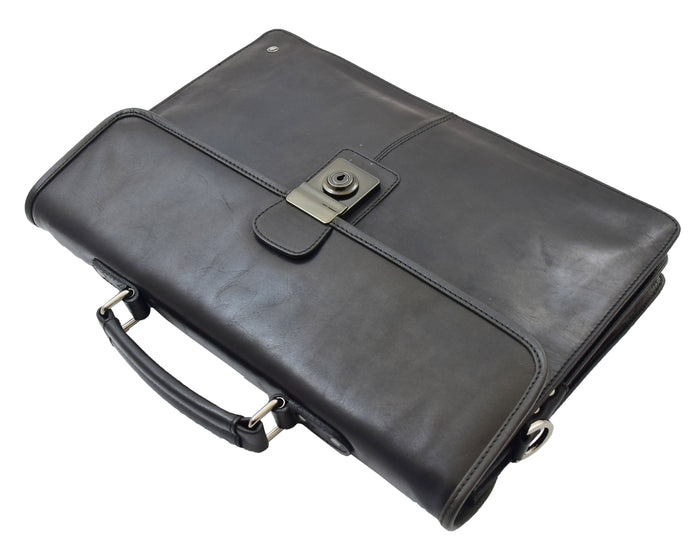 DR331 Men's Leather Slimline Briefcase Business Bag Black 8