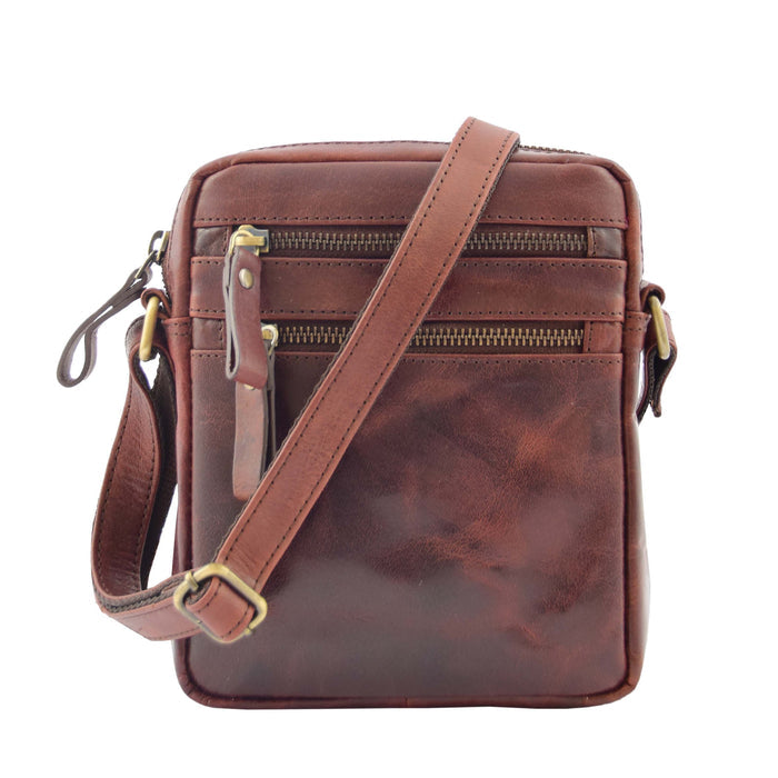 DR336 Men's Leather Cross Body Flight Bag Brown 1