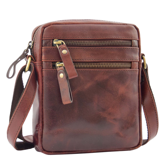 DR336 Men's Leather Cross Body Flight Bag Brown 4