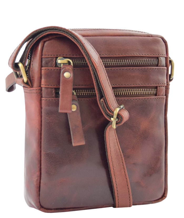 DR336 Men's Leather Cross Body Flight Bag Brown 8