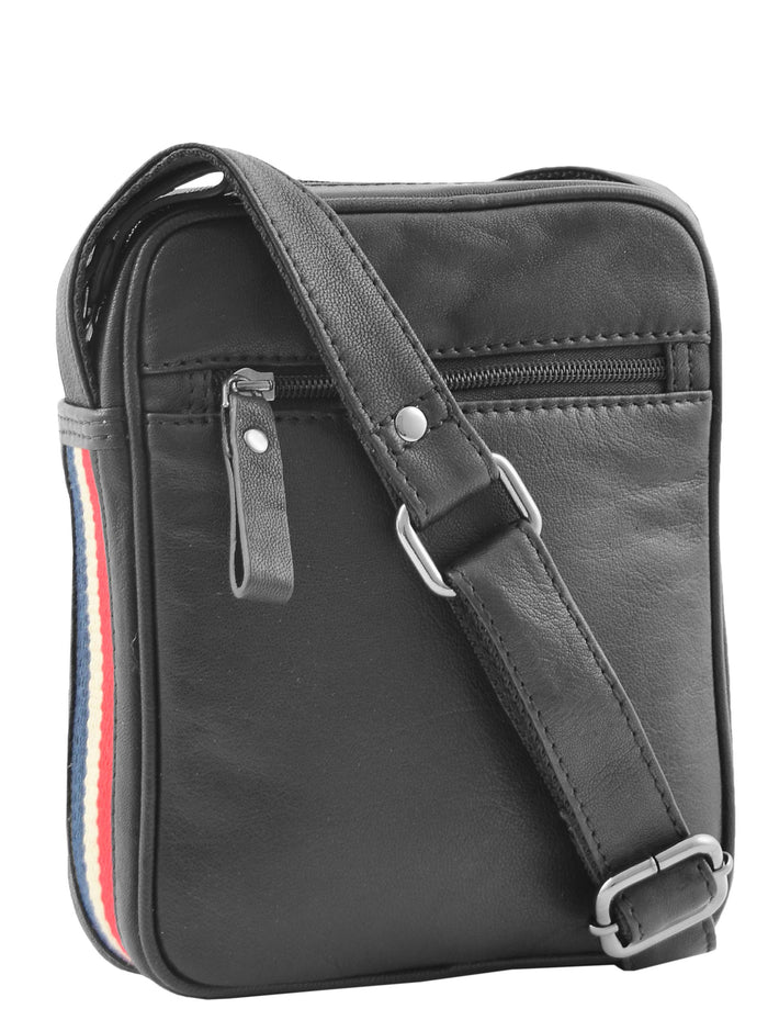 DR338 Men's Leather Cross Body Small Flight Bag Black 3