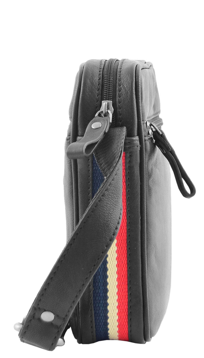 DR338 Men's Leather Cross Body Small Flight Bag Black 5