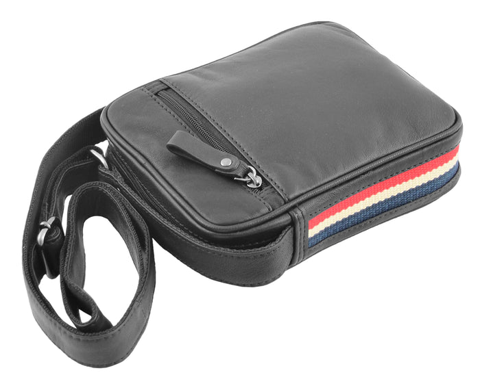 DR338 Men's Leather Cross Body Small Flight Bag Black 6