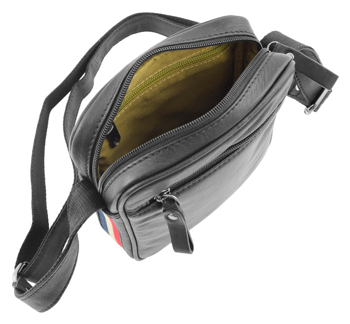 DR338 Men's Leather Cross Body Small Flight Bag Black 8