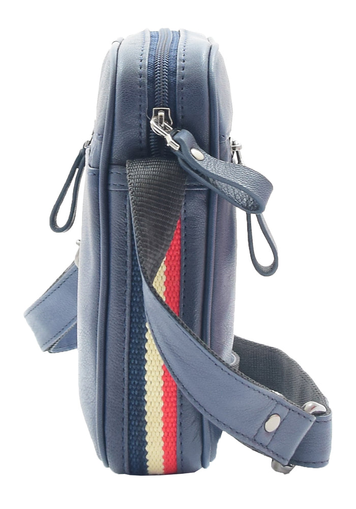 DR338 Men's Leather Cross Body Small Flight Bag Navy 7