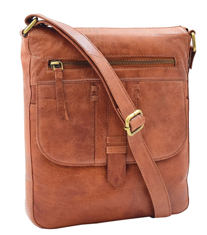 DR344 Women's Leather Cross Body Messenger Bag Cognac 2