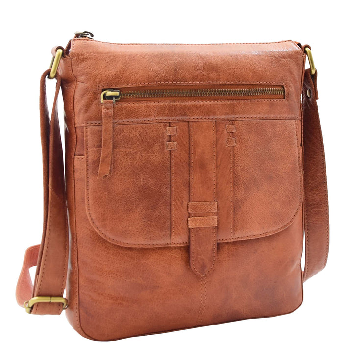 DR344 Women's Leather Cross Body Messenger Bag Cognac 3