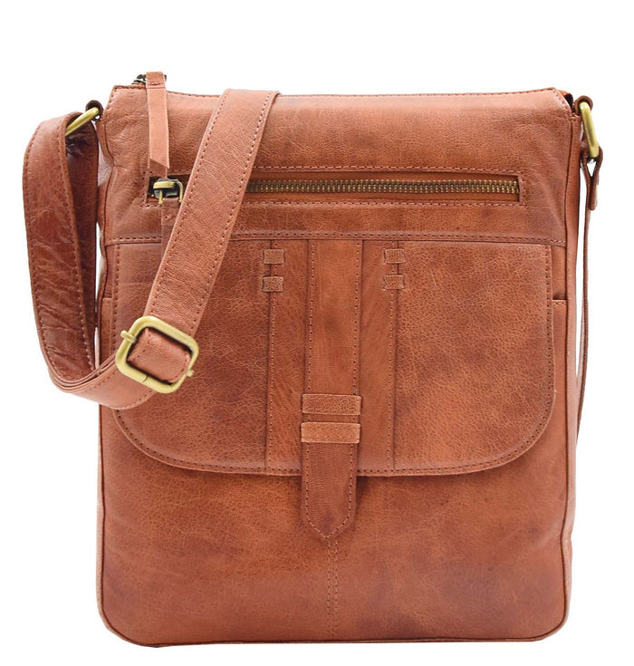 DR344 Women's Leather Cross Body Messenger Bag Cognac 4
