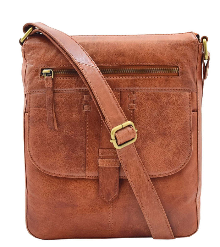 DR344 Women's Leather Cross Body Messenger Bag Cognac 5