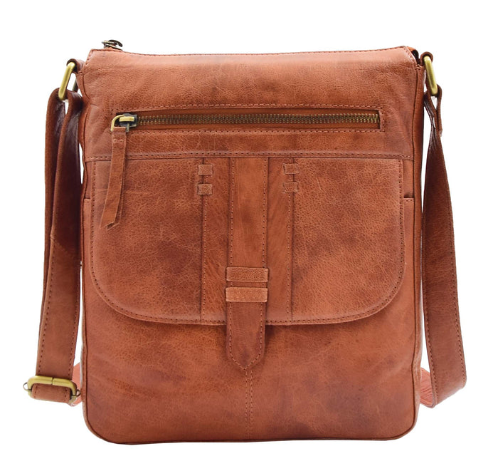 DR344 Women's Leather Cross Body Messenger Bag Cognac  6