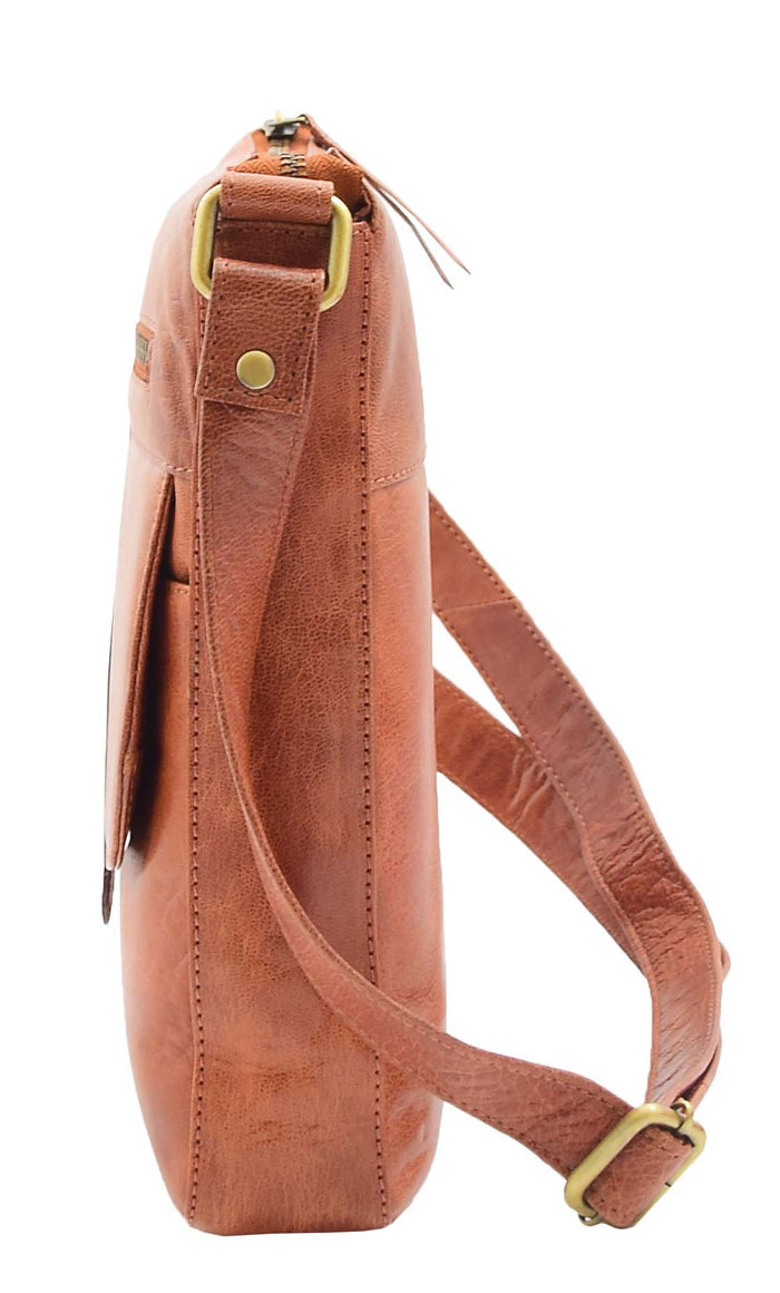 DR344 Women's Leather Cross Body Messenger Bag Cognac 7