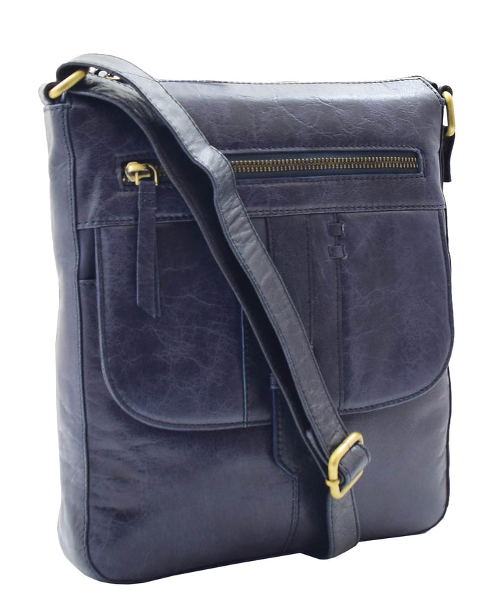 DR344 Women's Leather Cross Body Messenger Bag Navy 2