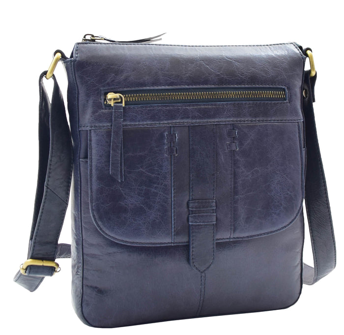 DR344 Women's Leather Cross Body Messenger Bag Navy 3