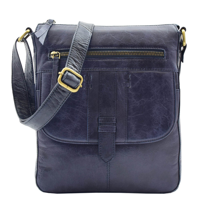 DR344 Women's Leather Cross Body Messenger Bag Navy 4