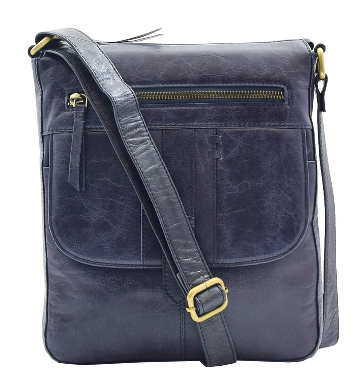 DR344 Women's Leather Cross Body Messenger Bag Navy 5