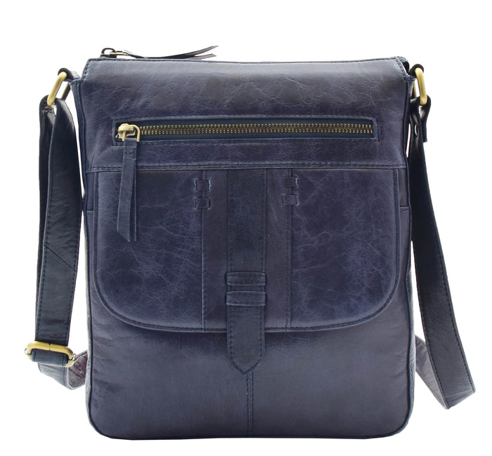 DR344 Women's Leather Cross Body Messenger Bag Navy 6