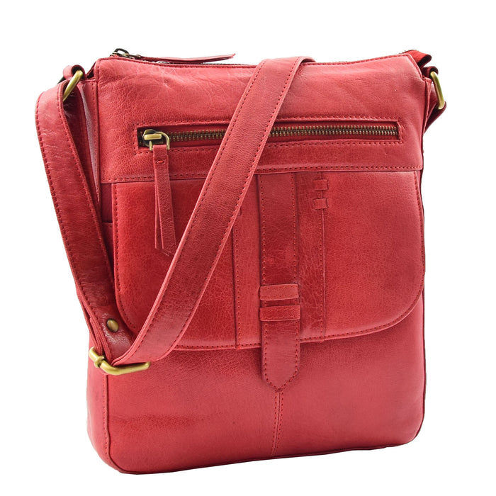 DR344 Women's Leather Cross Body Messenger Bag Red 1
