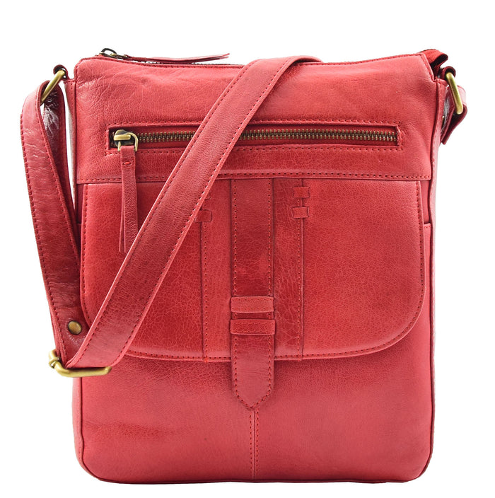 DR344 Women's Leather Cross Body Messenger Bag Red 2