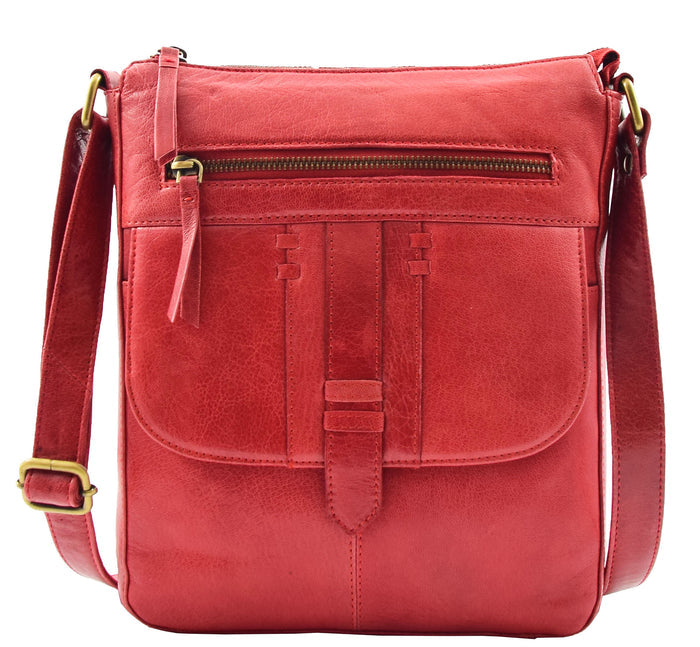 DR344 Women's Leather Cross Body Messenger Bag Red 5