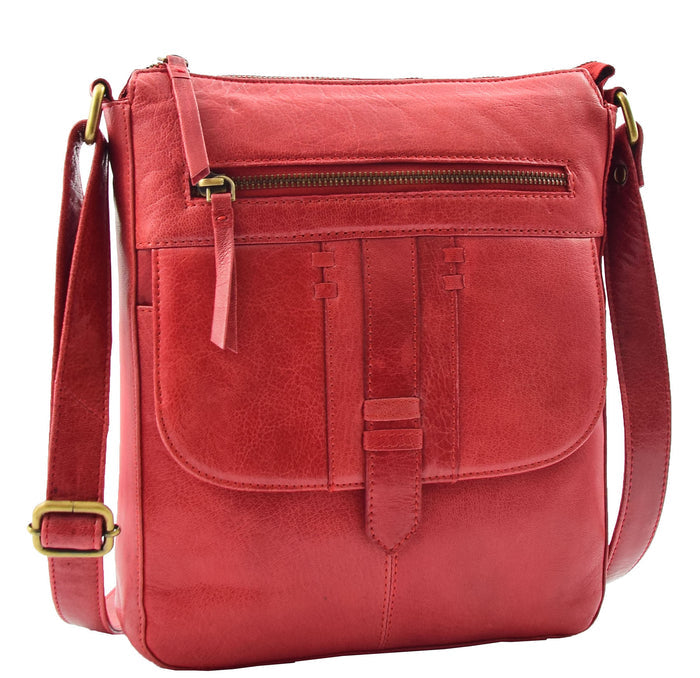 DR344 Women's Leather Cross Body Messenger Bag Red 6