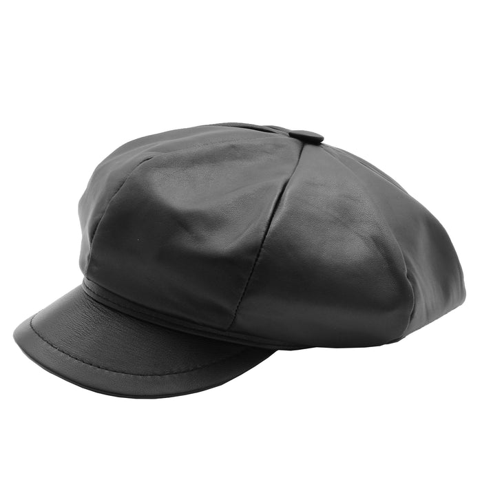 DR399 Women's Real Leather Peaked Cap Ballon Black 1