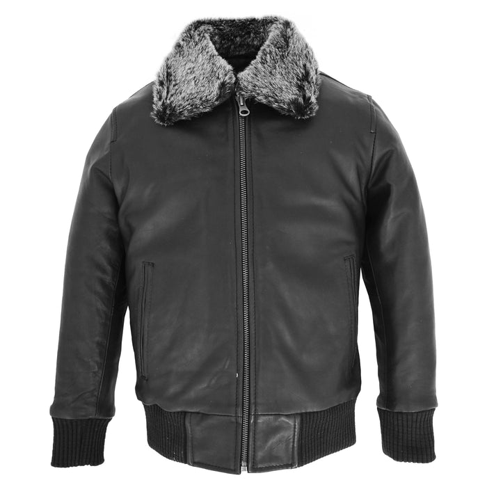 DR453 Kids Real Black Leather Bomber Jacket 1