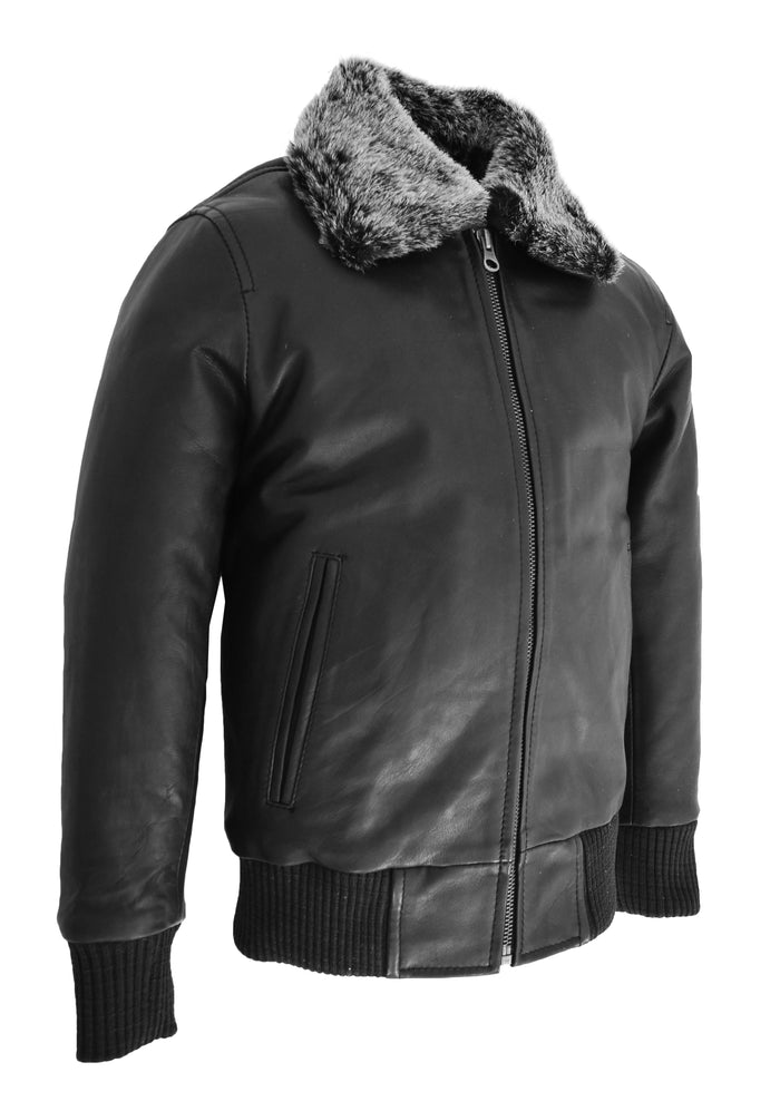 DR453 Kids Real Black Leather Bomber Jacket 2