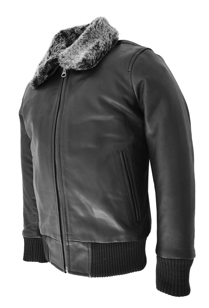 DR453 Kids Real Black Leather Bomber Jacket 3