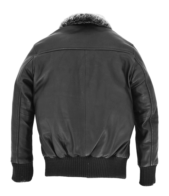 DR453 Kids Real Black Leather Bomber Jacket 5