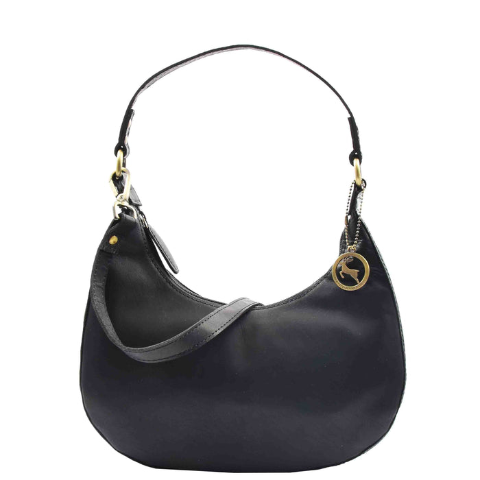 DR557 Women's Real Leather Classic Shoulder Hobo Bag Black 4