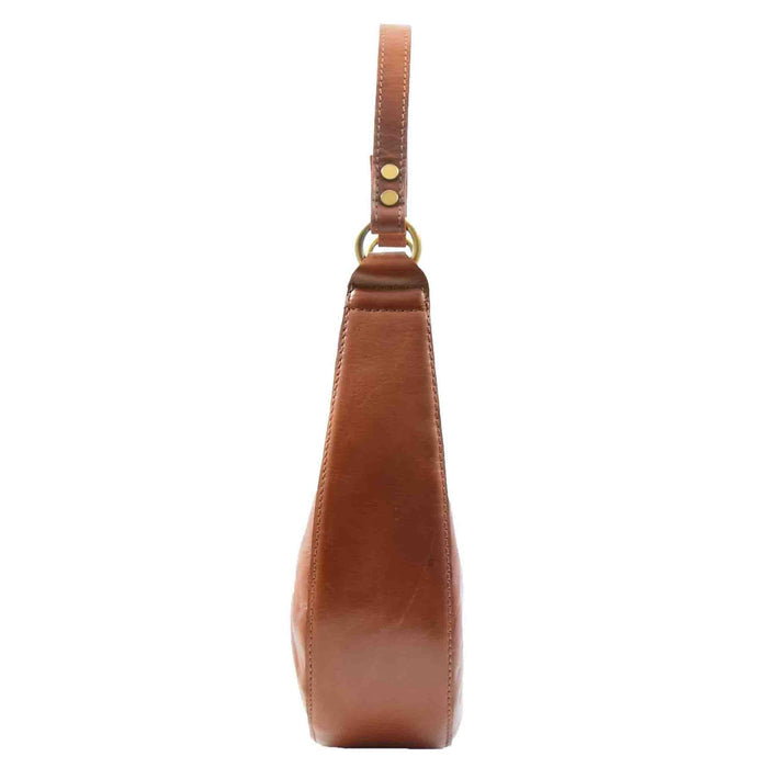 DR557 Women's Real Leather Classic Shoulder Hobo Bag Cognac 3